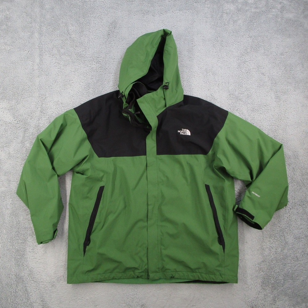 The North Face HyVent Jacket Mens XXL Green Black Colorblock Fleece Lined T325
